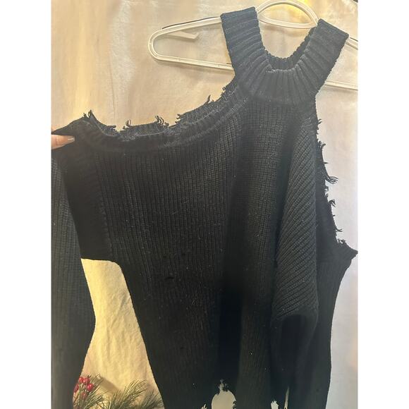 Distressed Black Off-Shoulder Sweater – Size M (By Daytrip) - Picture 3 of 10